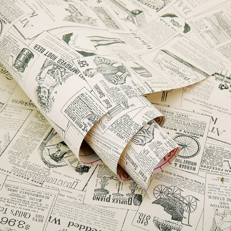 GLOW4U Vintage Newspaper Vinyl Contact Paper Wallpaper Self Adhesive Cabinet Shelf Drawer Liner for Kitchen Bathroom Backsplash Countertop Cupboard Table Desk Wall Decor (17.7 x 117 Inches,Smooth) - Image 2